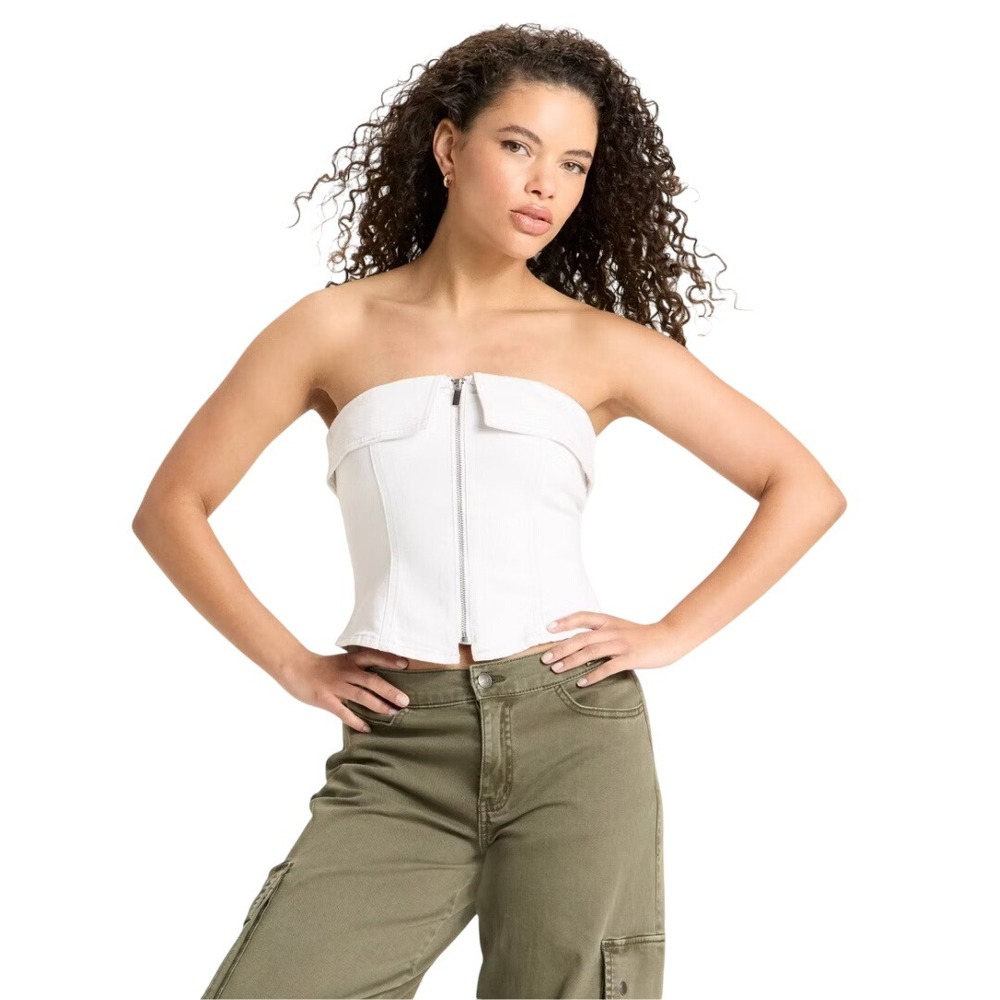 Universal Thread Women's White Zip Front Denim Tube Top Size 6